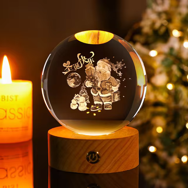 Podświetlana, kryształowa kula 3D, piękna lampka ze świecącym wzorem